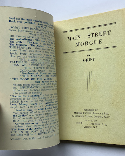 MAIN STREET MORGUE British pulp fiction book 1953